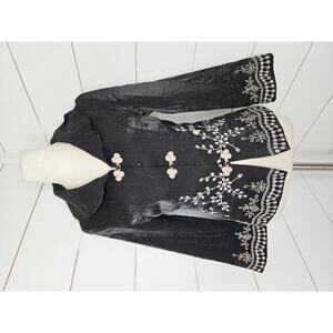 Asian jacket medium black hook button down jacket with embroidery